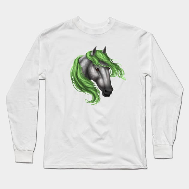 Horse Head - Dapple Green Mane Long Sleeve T-Shirt by FalconArt